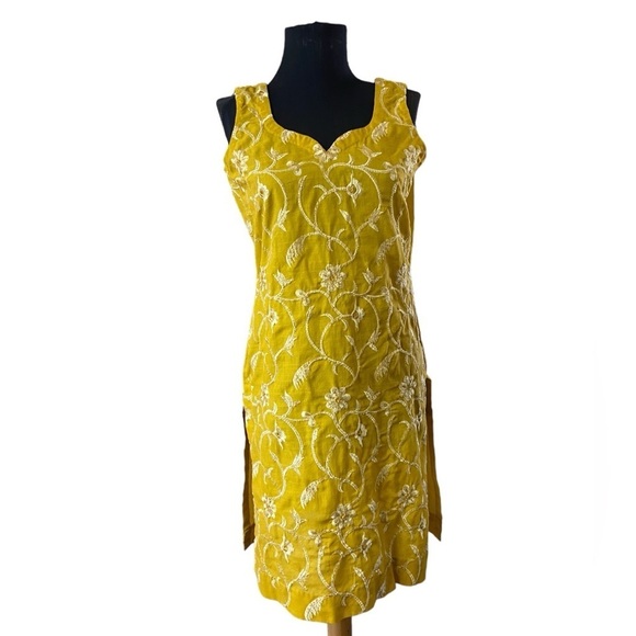 Beautiful Yellow Mustard Colored Embroidered Kurt’s Tunic Dress - Picture 10 of 16